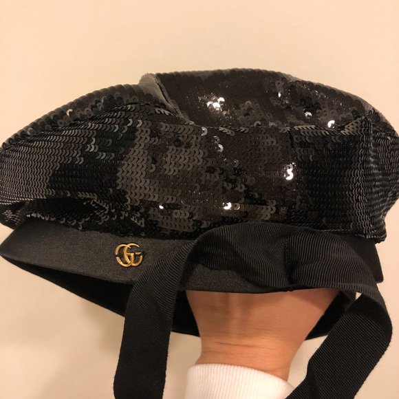 Gucci GG Sequin Beret with Bow in Black New in Dustbag - Picture 3 of 4